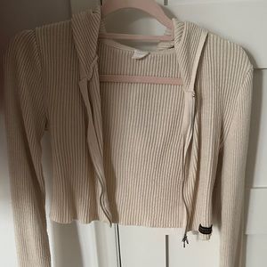 ribbed cropped beige urban outfitters hoodie cardigan
